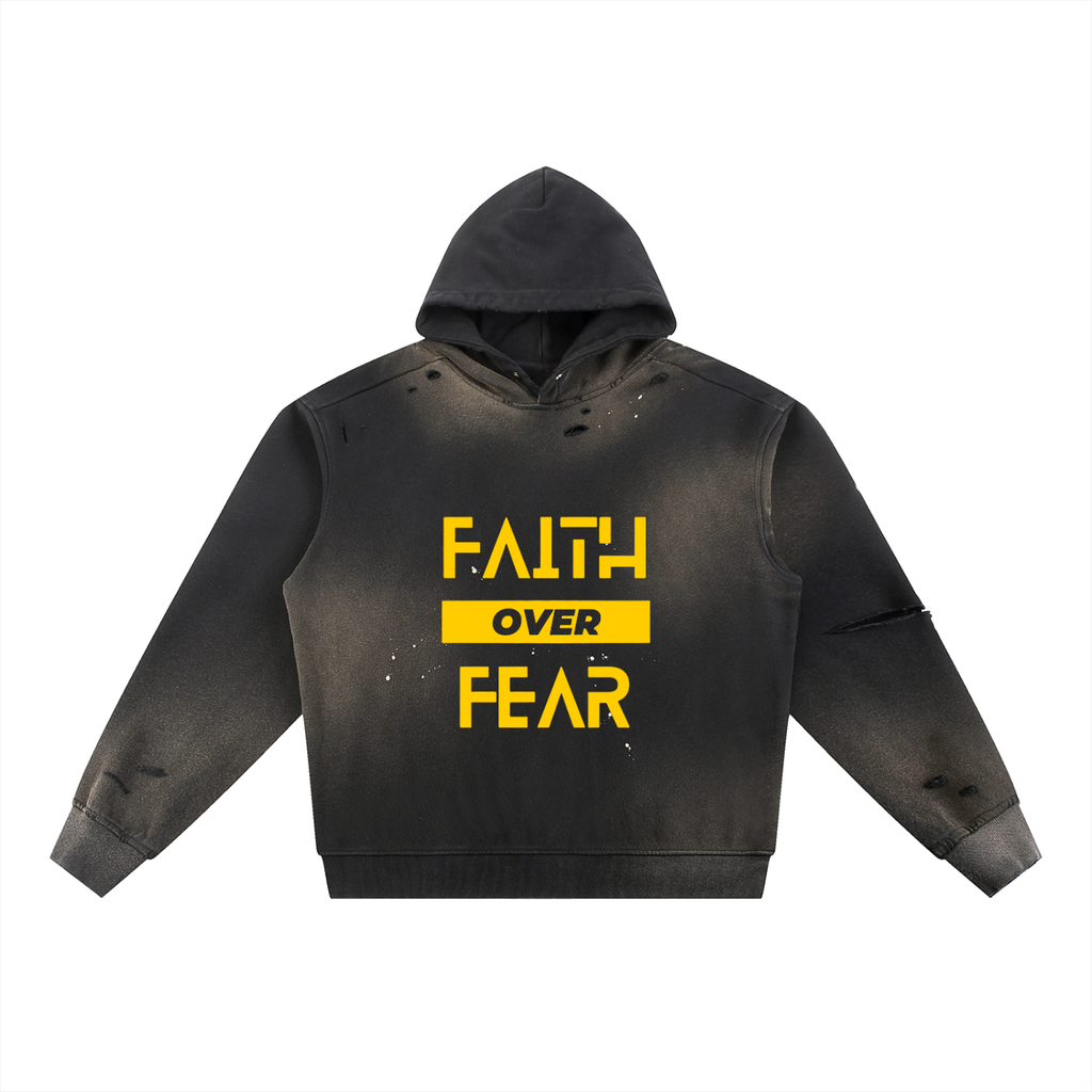 Sun Fade Frayed Faith Fear Fleece Hoodie